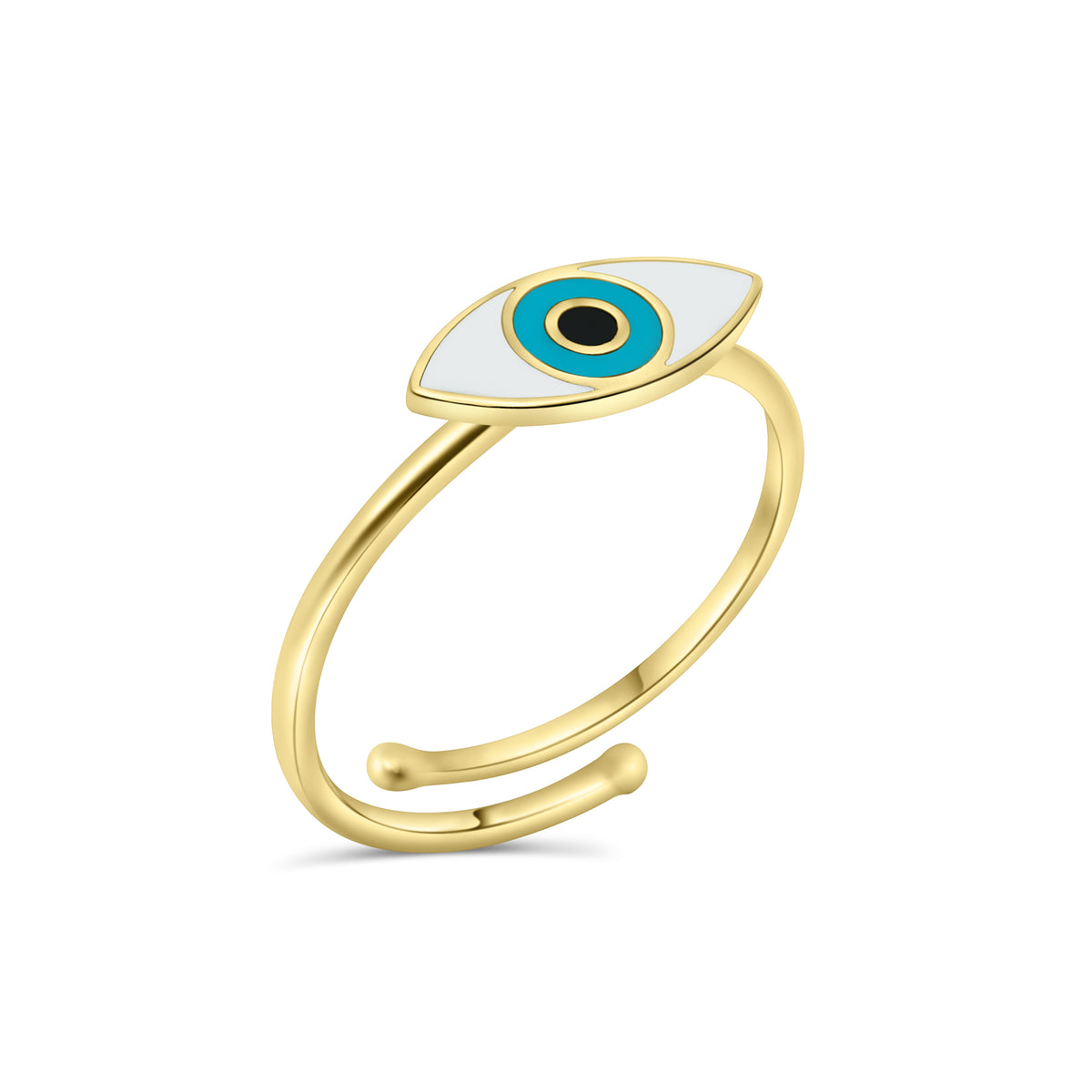 Adjustable Enamel Evil Eye 14k Gold Ring