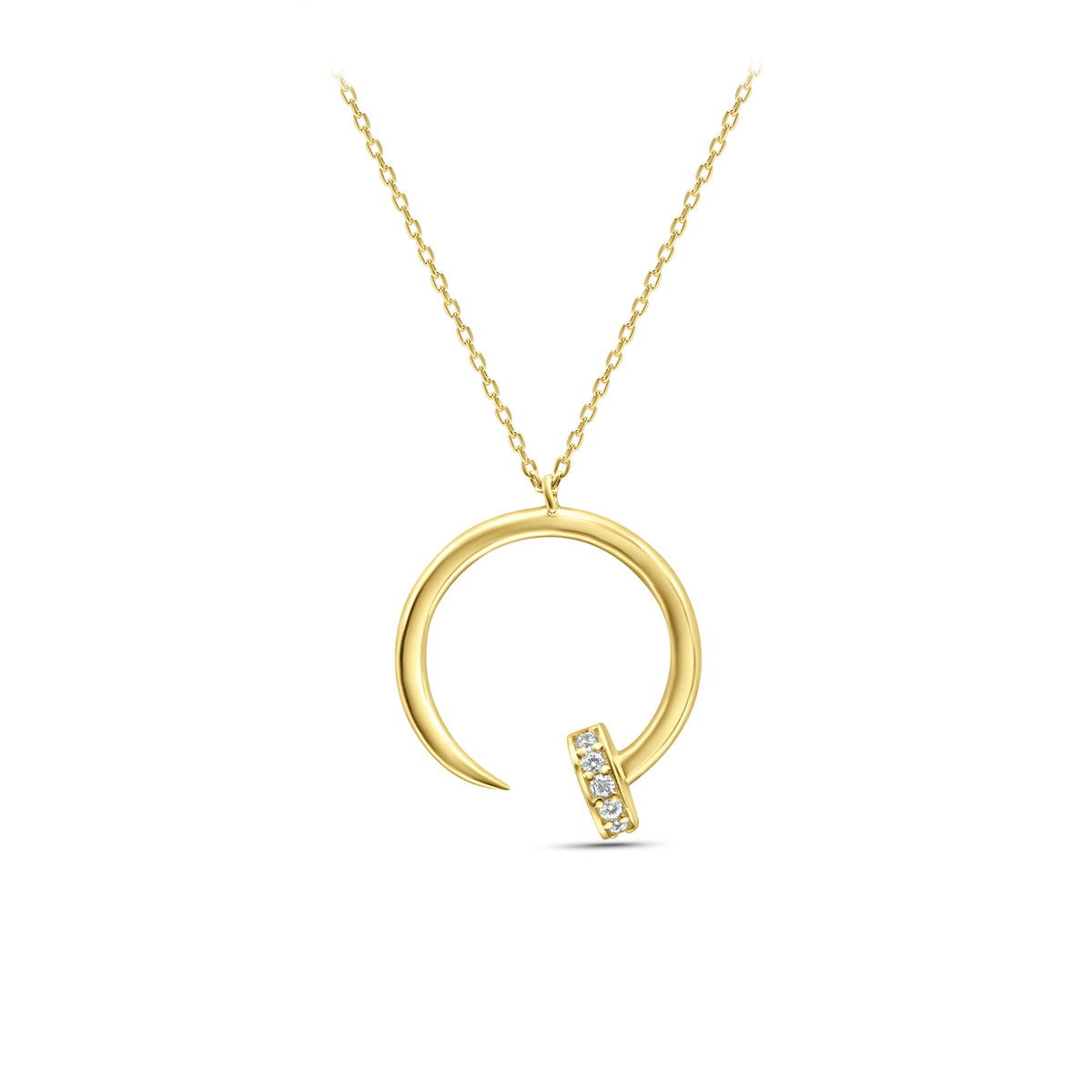 Bent Nail CZ Stone 14k Gold Necklace