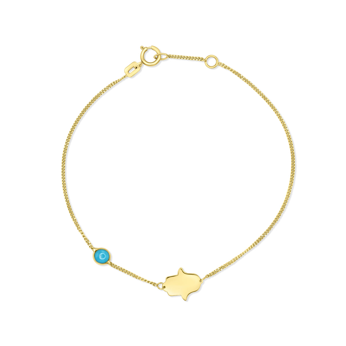 Hamsa Hands Curb Chic 14k Solid Gold Bracelet