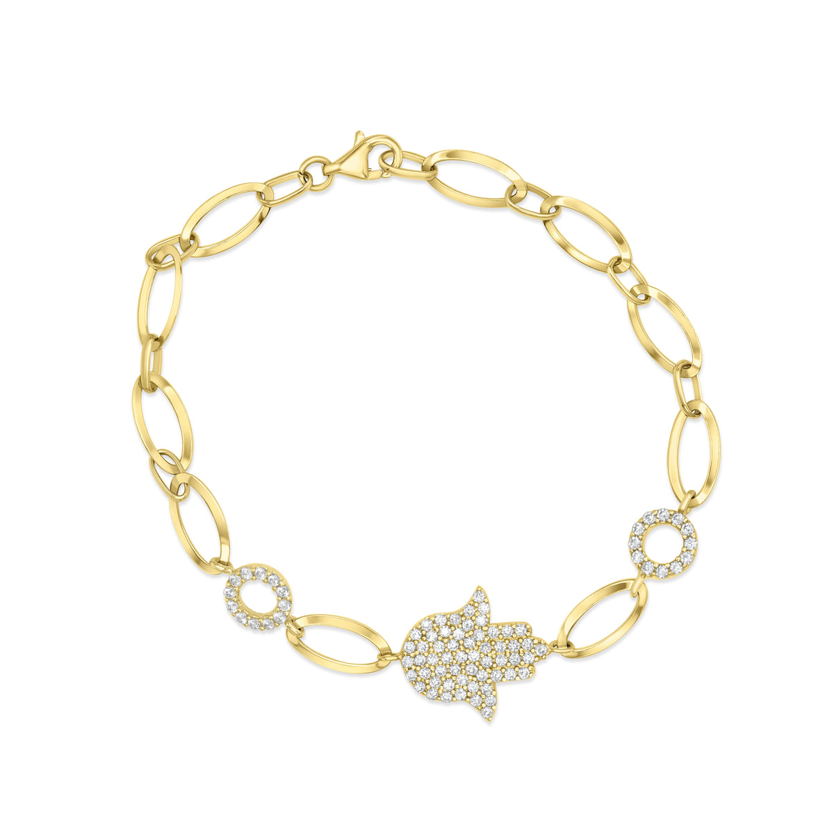 Hamsa Hands Harmony 14k Solid Gold Pave Bracelet