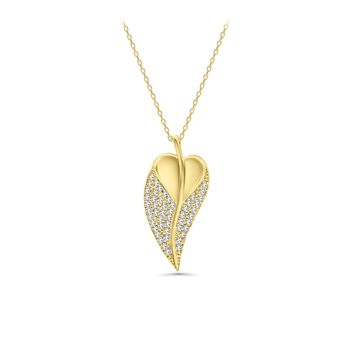 Leafy Love 14k Solid Gold Hearted Leaf Necklace