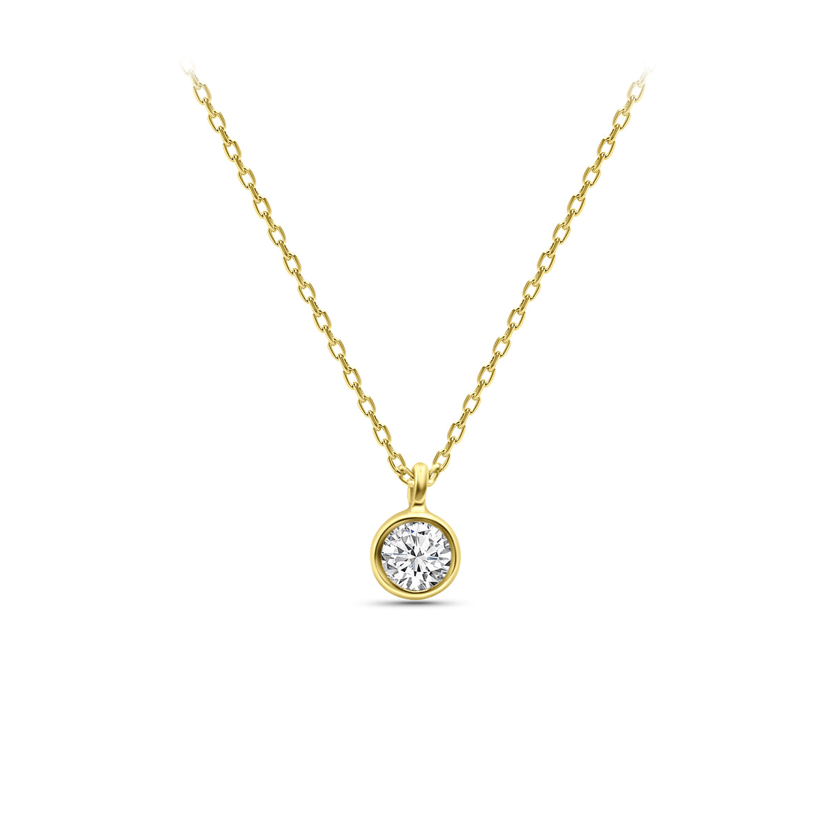 Round Shiny Zircon Stone 14k Gold Necklace